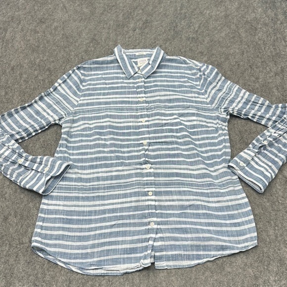 J. Crew Tops - J Crew Women’s Blue And White Striped Button Up Shirt EUC
